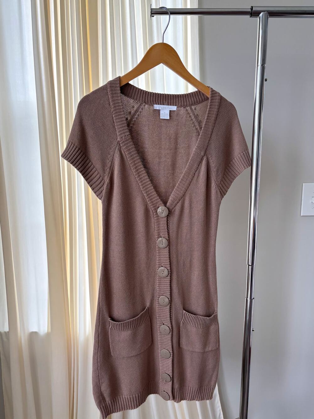 Y2K Vintage Charlotte Russe Dress Medium Brown Cotton Knit Button Office Siren